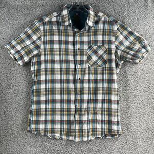 Kuhl Shirt Mens L  Large Short Sleeve Orange Plaid Button Front Organic Cotton